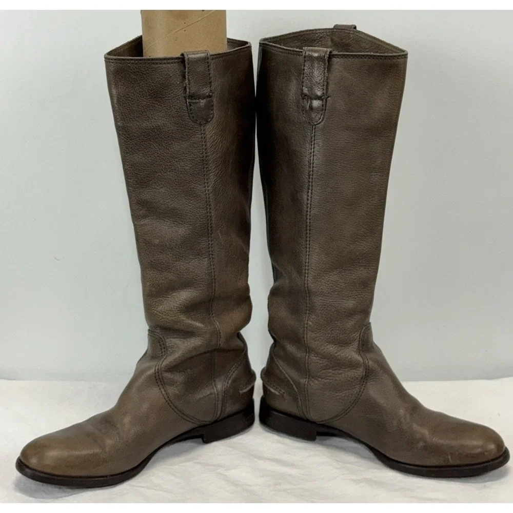 Madewell 1937 Leather Riding Boots Womens 7 Grey Brown Pull On Made In Italy